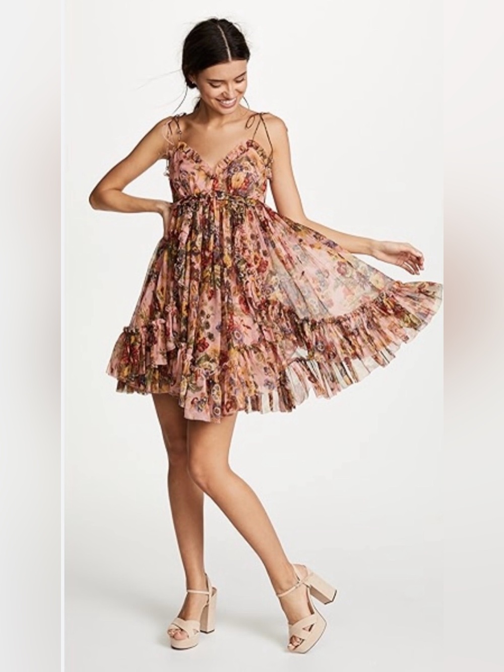 Zimmermann Lovelorn Silk Frill Mini Dress 0 | Floral Wedding Guest XS Luxury